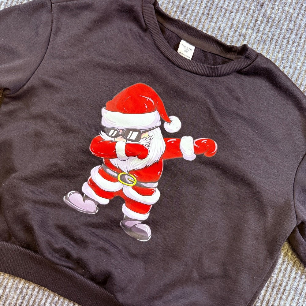 SHEIN Kids Sweatshirt Boys‎ Girls 6Y Black Dabbing Santa Graphic Holiday